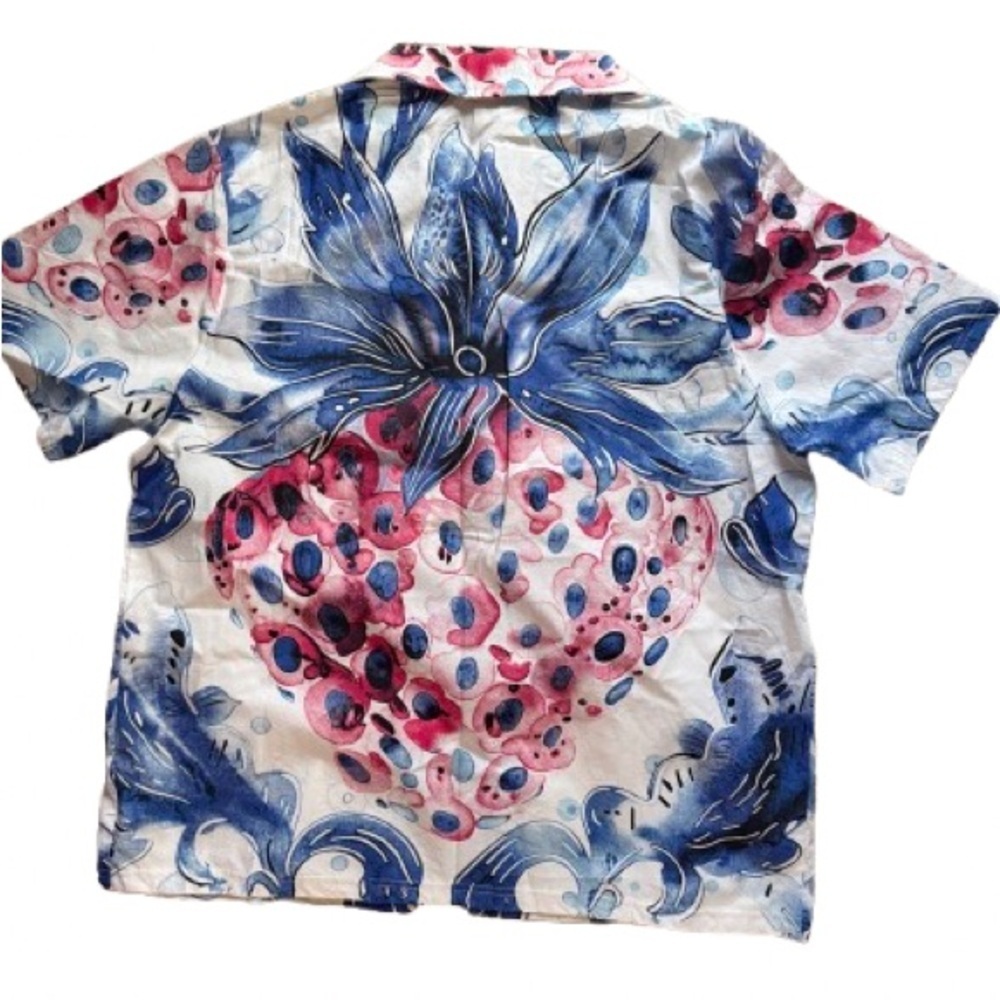 Men's Blue and Pink Floral Casual Shirt - Picture 2 of 5